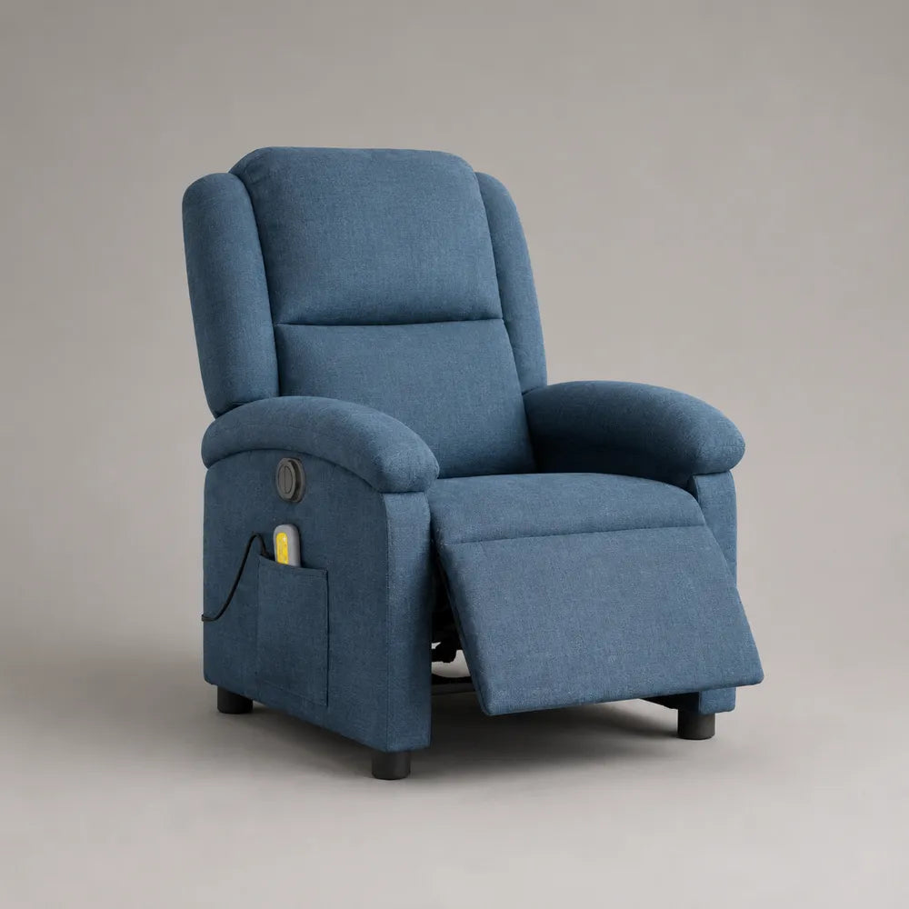 Poltrona relax reclinabile in tessuto blu con poggiapiedi estensibile 80 x 90 x 105 cm