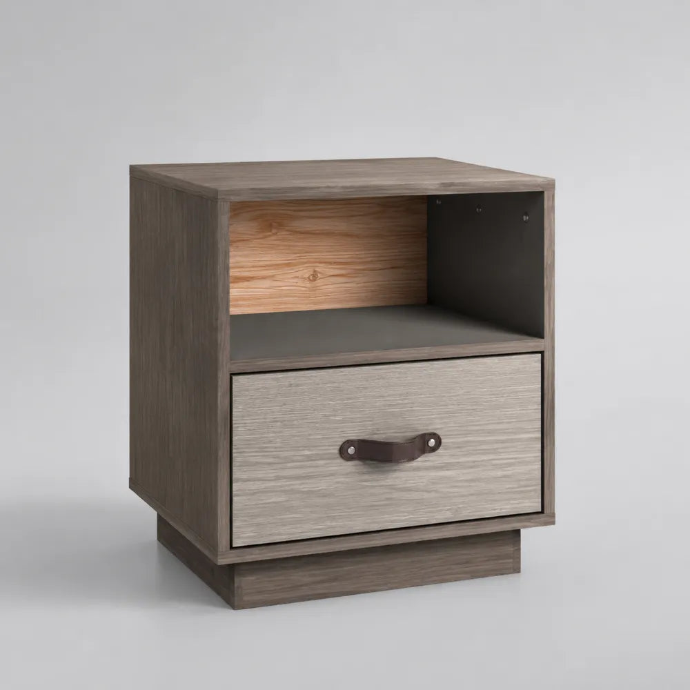 Comodino camera da letto con cassetto e vano aperto in MDF effetto legno marrone grigio 60 x 40 x 55 cm