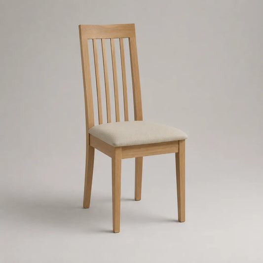 Sedia da pranzo 50x55x95 cm in legno naturale con seduta imbottita in tessuto beige