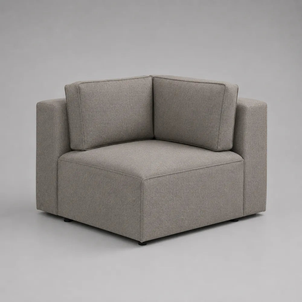 Poltrona angolare imbottita in tessuto poliestere grigio con cuscini e braccioli struttura rettangolare 100x100x85 cm