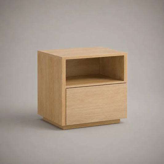 Comodino da camera con cassetto e vano aperto in pannelli MDF effetto rovere naturale 50 x 40 x 45 cm