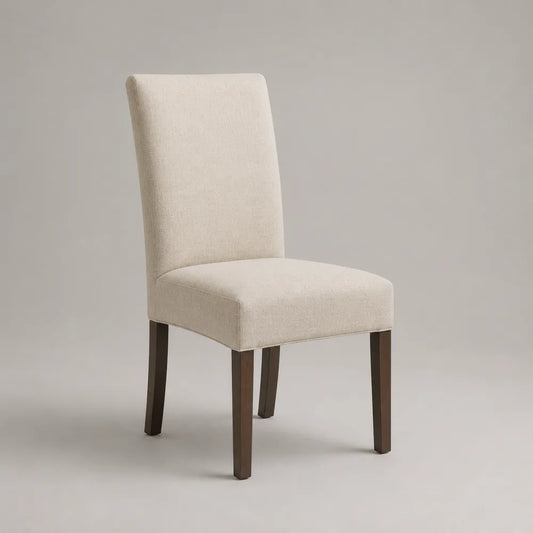 Sedia da pranzo imbottita 50x60x85 cm in tessuto beige con gambe in legno marrone scuro