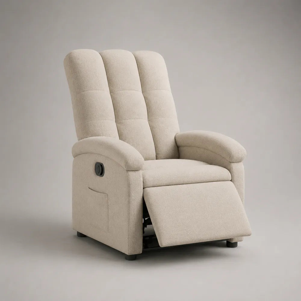 Poltrona relax reclinabile in tessuto bouclé beige con poggiapiedi estensibile imbottita 78 x 90 x 102 cm