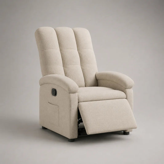 Poltrona relax reclinabile in tessuto bouclé beige con poggiapiedi estensibile imbottita 78 x 90 x 102 cm